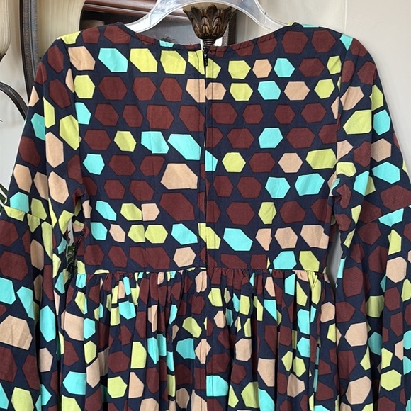 Brand New Unique Vintage Smak Parlour Brown Yellow Geometric 70s Mod Dress - Picture 9 of 15